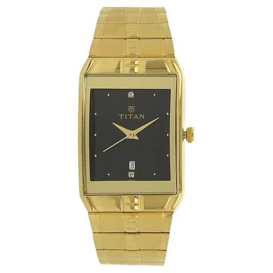 Titan Black Dial Golden Metal Strap Watch NP9151YM05