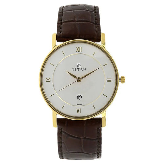 Titan Quartz Analog with Date White Dial Leather Strap Watch for Men NS9162YL01 / 9162YL01