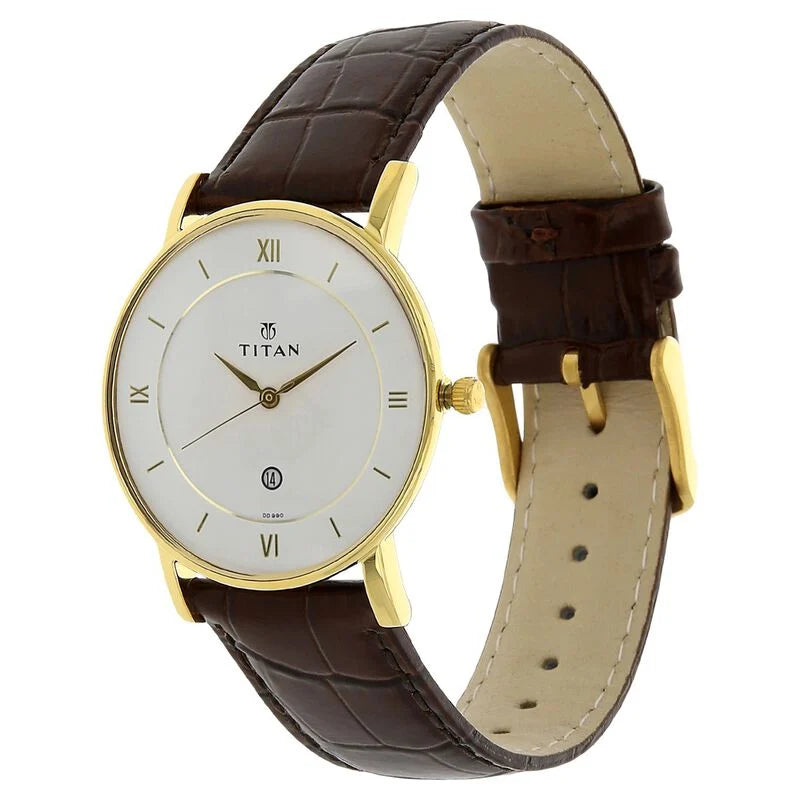 Titan Quartz Analog with Date White Dial Leather Strap Watch for Men NS9162YL01 / 9162YL01