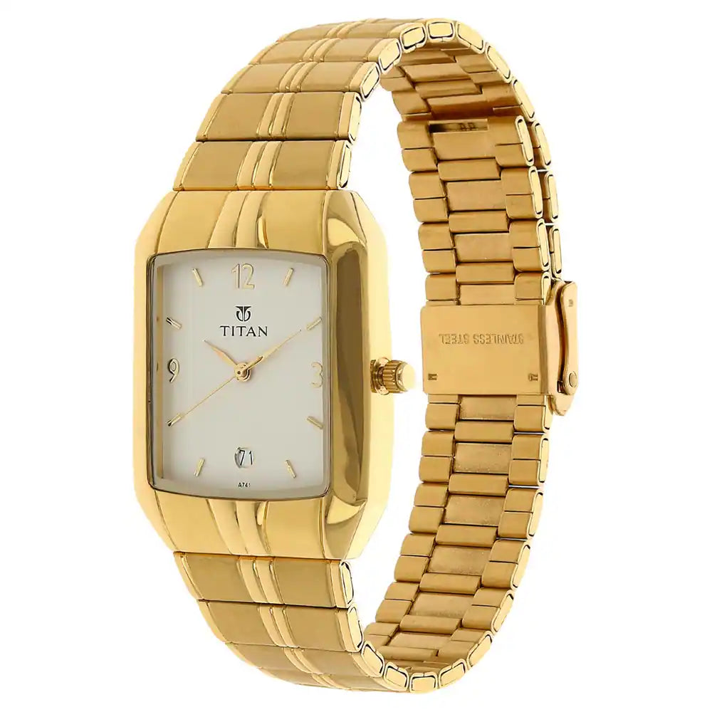 Titan White Dial Golden Metal Strap Watch NN9264YM01 (A741A)