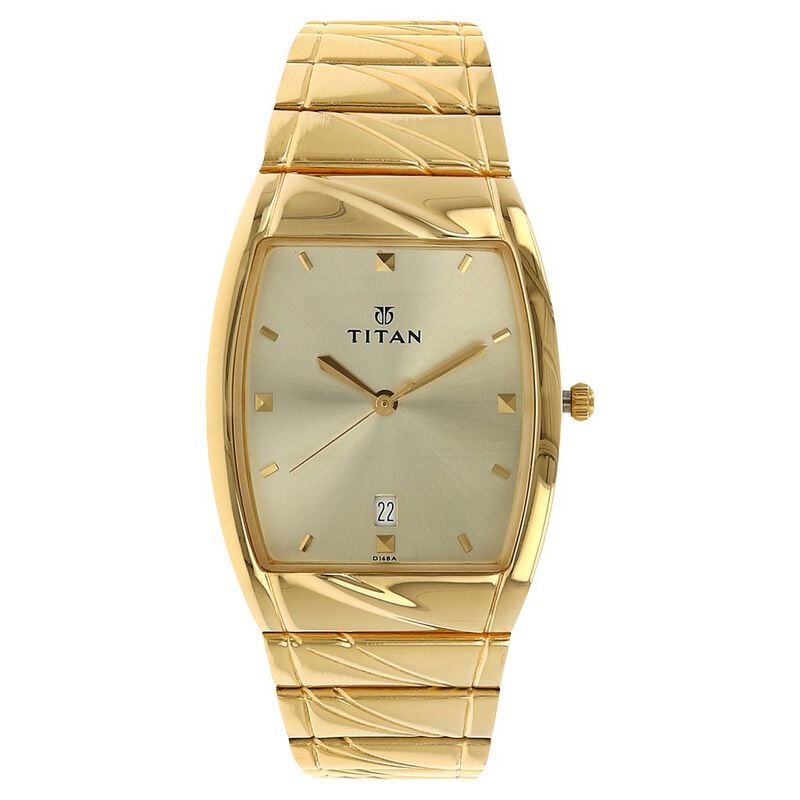 Titan Rectangle Champagne Dial Analog with Date Stainless Steel Strap watch for NS9315YM02