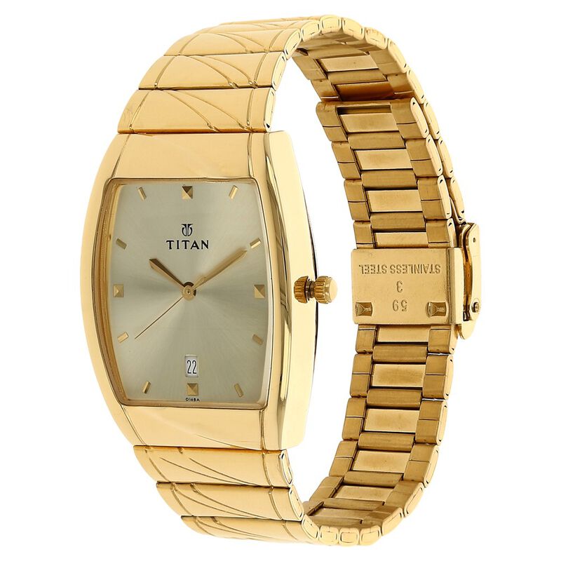 Titan Rectangle Champagne Dial Analog with Date Stainless Steel Strap watch for NS9315YM02