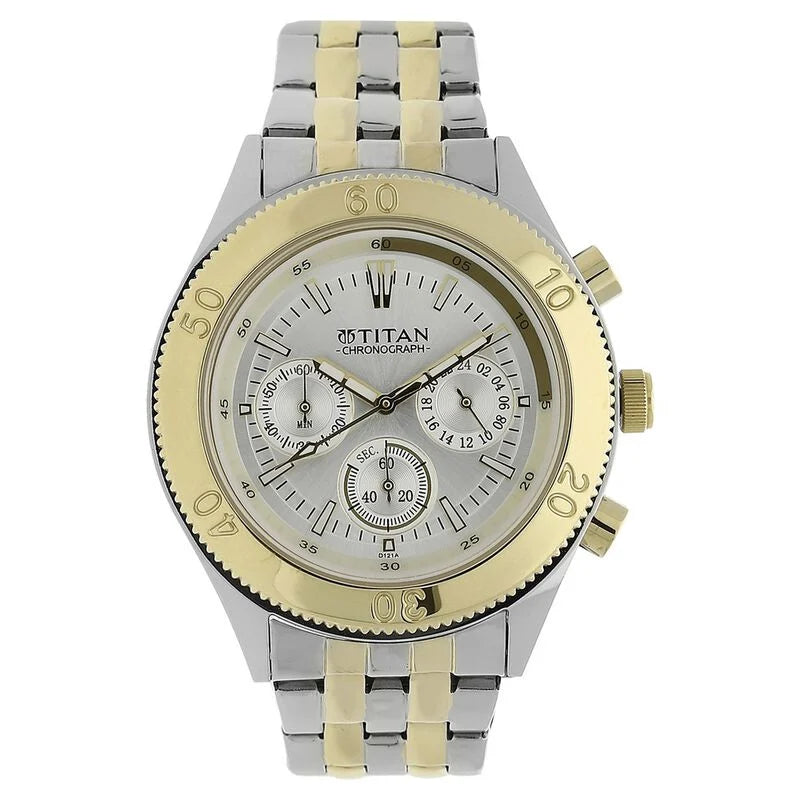 Titan Quartz Chronograph Silver Dial Stainless Steel Strap Watch for Men NS9324BM01