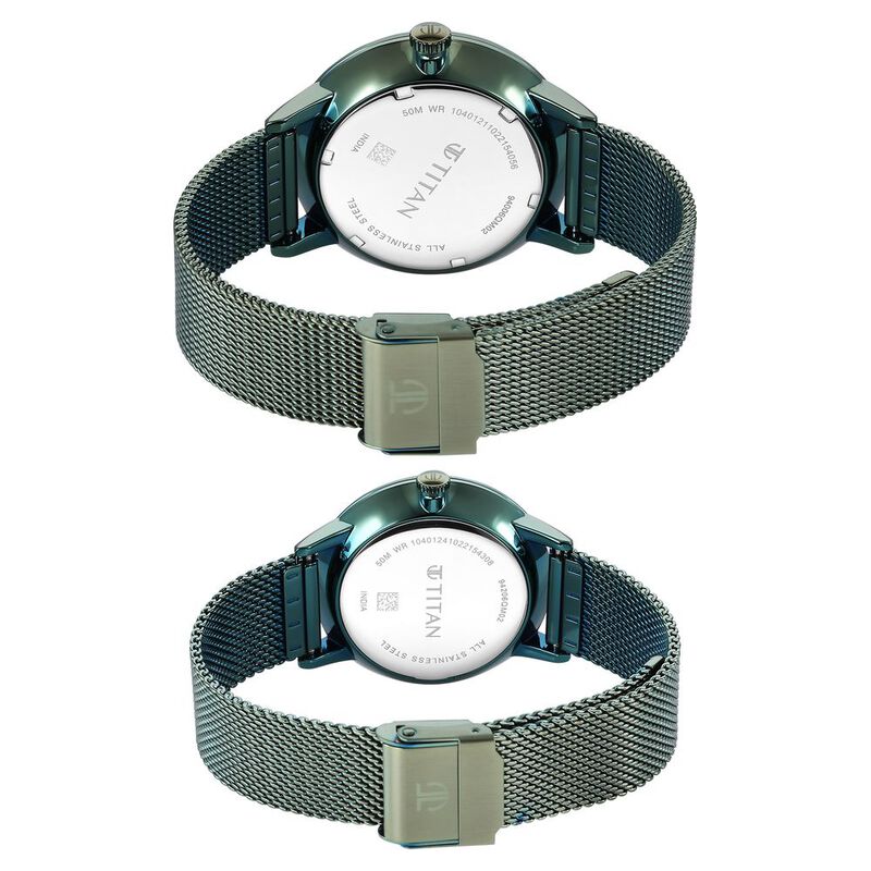 Titan Bandhan Green Dial Quartz Multifunction Stainless Steel Strap watch for Couple 9400694206QM02P