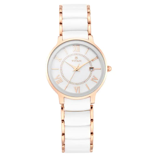 TITAN Mother of Pearl Dial Rose Gold Steel & Ceramic Strap Watch NP95016WD02