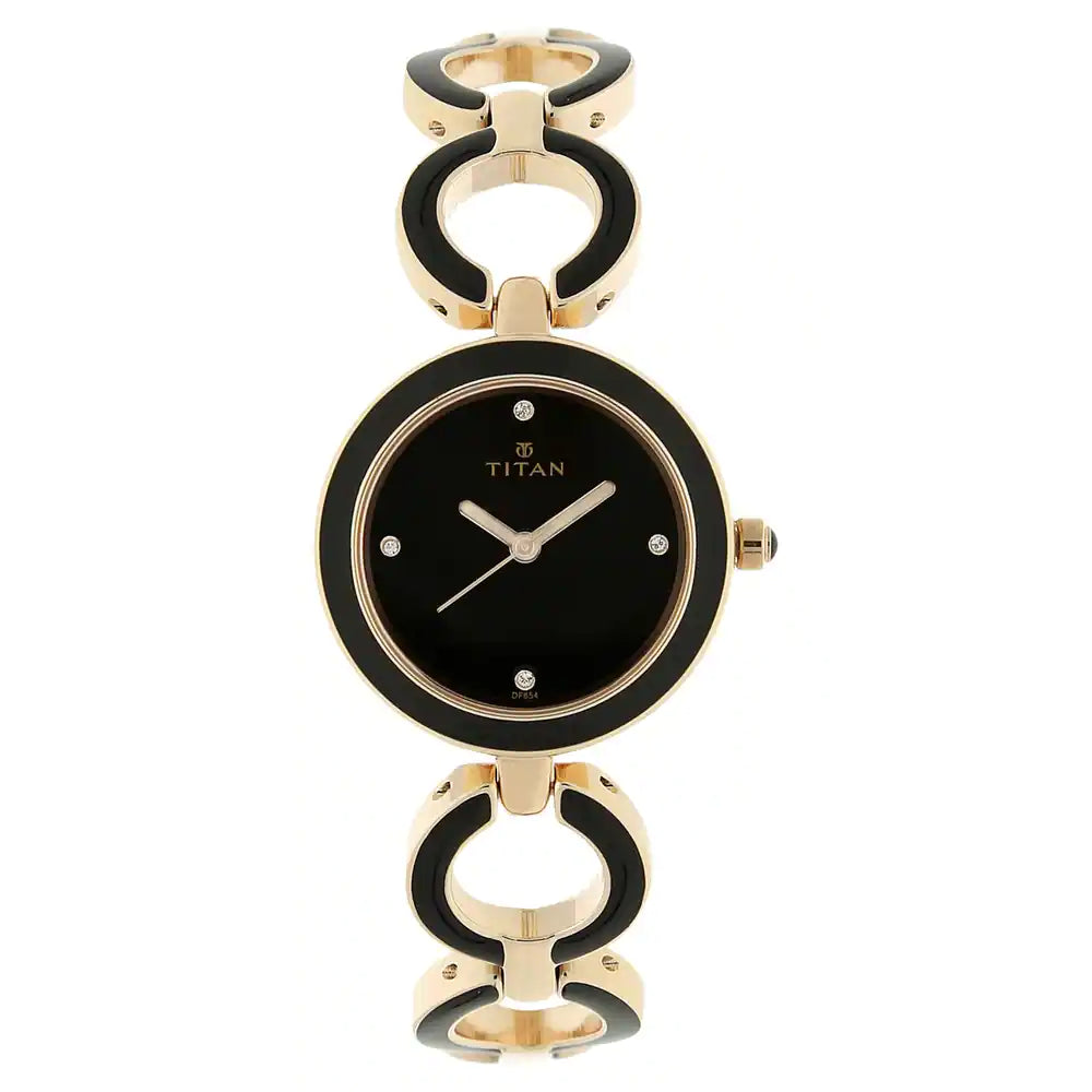 TITAN Black Dial Rose Gold Metal Strap Watch NR95036WM01