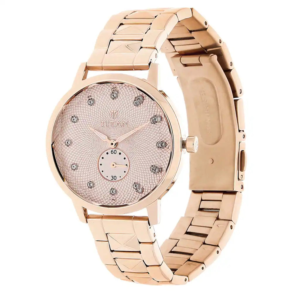 Titan Rose Gold Dial Rose Gold Stainless Steel Strap Watch  NP95037WM01