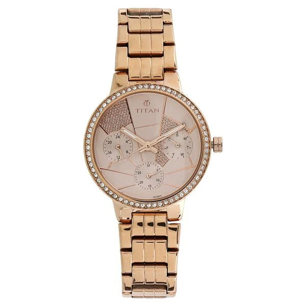 Titan Whimsy Rose Gold Dial Quartz Multifunction Stainless Steel Strap Watch for Women ns95058wm02 / 95058wm02