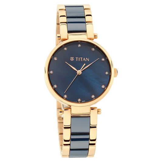 Titan Quartz Analog Blue Dial Ceramic Strap Watch for Women NS95061WD05 / 95061WD05