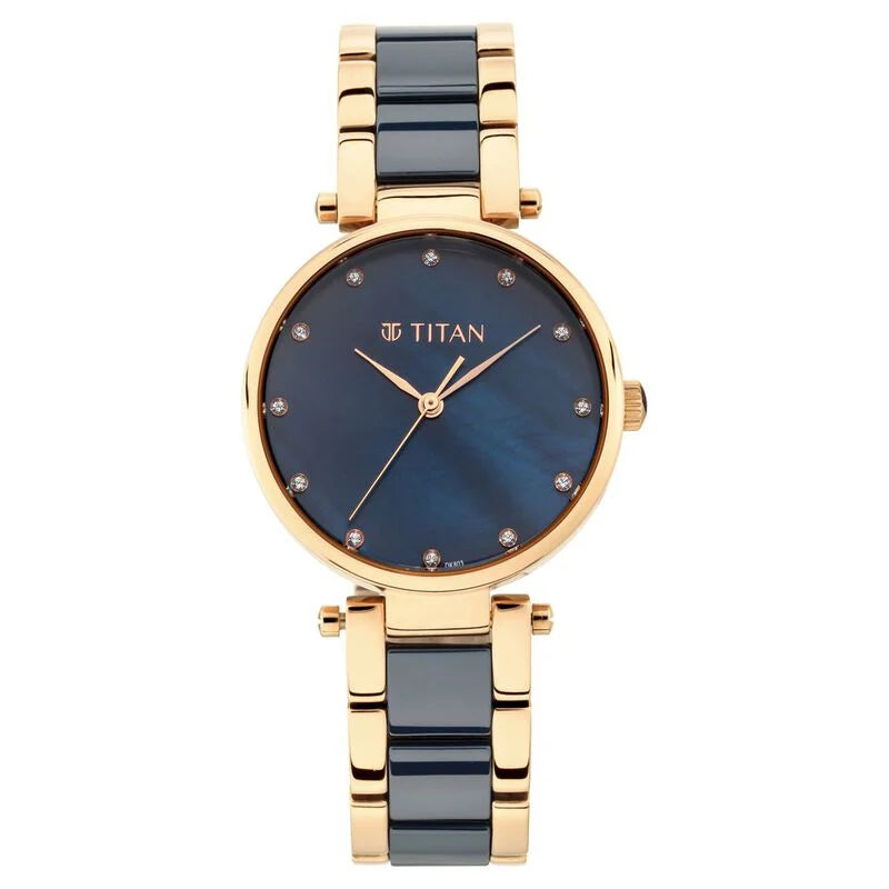 Titan Quartz Analog Blue Dial Ceramic Strap Watch for Women NS95061WD05 / 95061WD05