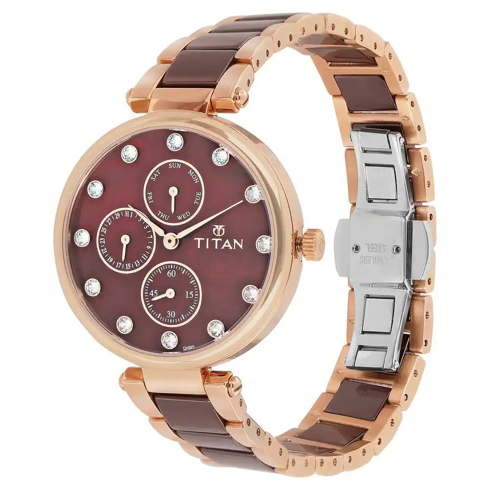 Titan Red Dial Multifunction Watch with Steel & Ceramic Strap NP95062WD01