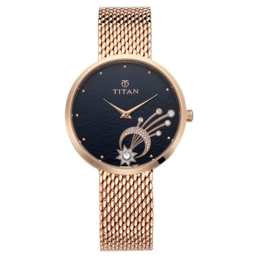 Titan Stellar Black Dial Analog Stainless Steel Strap watch for Women NR95083WM02