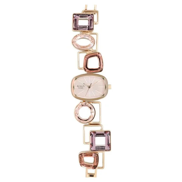 Titan Raga Facets Pink Dial Analog Stainless Steel Strap Watch for Women ns95118wm02 / 95118wm02