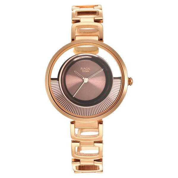 Titan Raga Moments of Joy Brown Dial Analog Metal Strap Watch for Women ns95140km01 / 95140km01