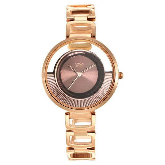 Titan Raga Moments of Joy Brown Dial Analog Metal Strap Watch for Women ns95140km01 / 95140km01