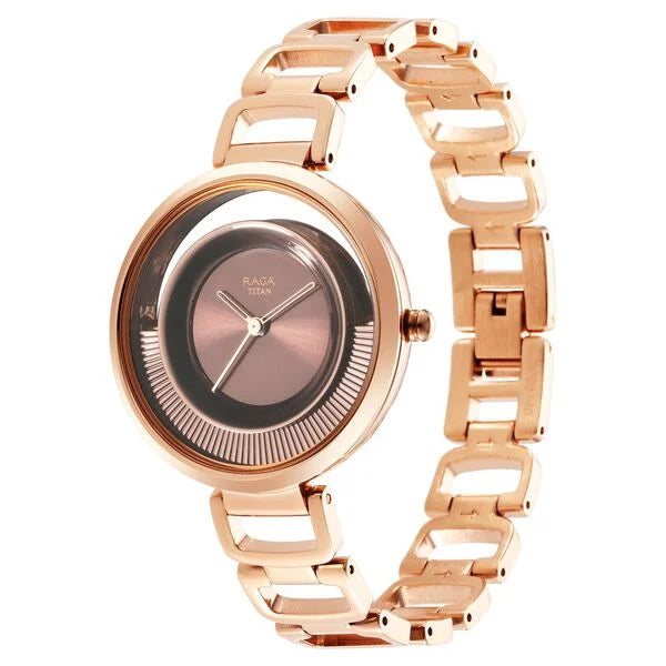 Titan Raga Moments of Joy Brown Dial Analog Metal Strap Watch for Women ns95140km01 / 95140km01