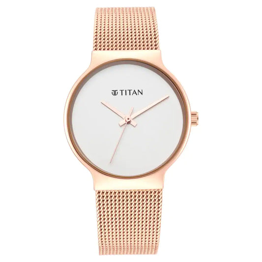 Titan Slimline Silver Dial Rose Gold Stainless Steel Strap Watch NR95141WM01