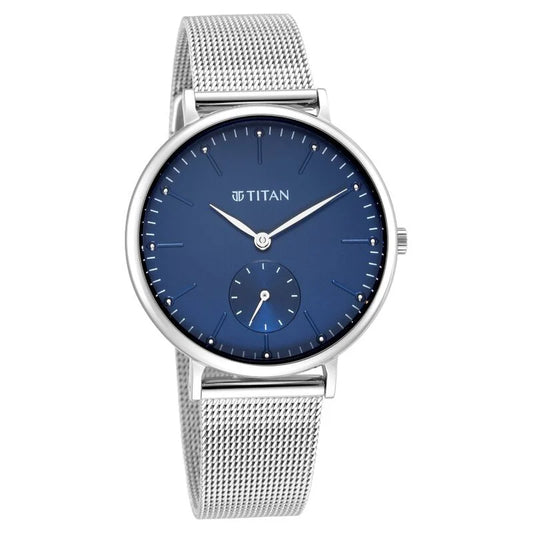 Titan Slimline Quartz Analog Offset Second Hand Blue Dial with Mesh Strap Watch for Women NS95142SM01 / 95142SM01