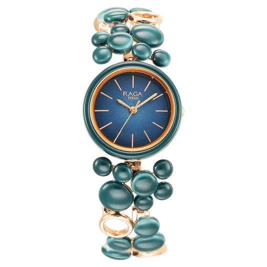 TITAN Raga Ceramics Blue Dial Metal Strap Watch 95148KD02