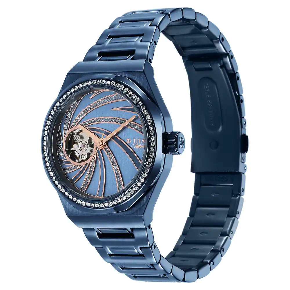 Titan Unending Beauty Automatic Blue Dial Stainless Steel Strap Watch 95177QM01