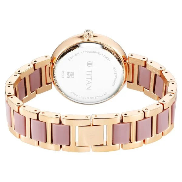 Titan Acetate Mother Of Pearl Quartz Multifunction Strap watch for Women 95187kd02