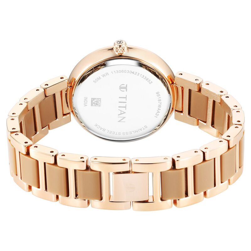 Titan Acetate Mother Of Pearl Quartz Multifunction Hybrid Strap Watch for Women 95187KD03