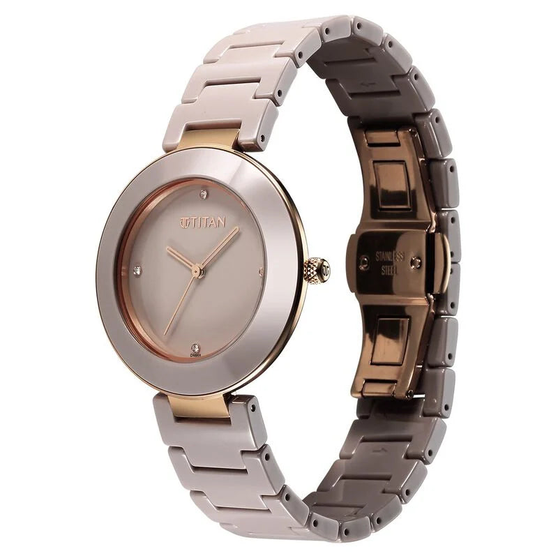 Titan Purple Ceramics Quartz Analog Brown Dial Ceramic Strap Watch for Women NS95189KC08  / 95189KC08