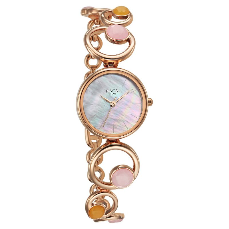 Titan Raga New You Quartz Analog Mother Of Pearl Citrine and Rose Quartz stones Strap for Women 95194WM01F