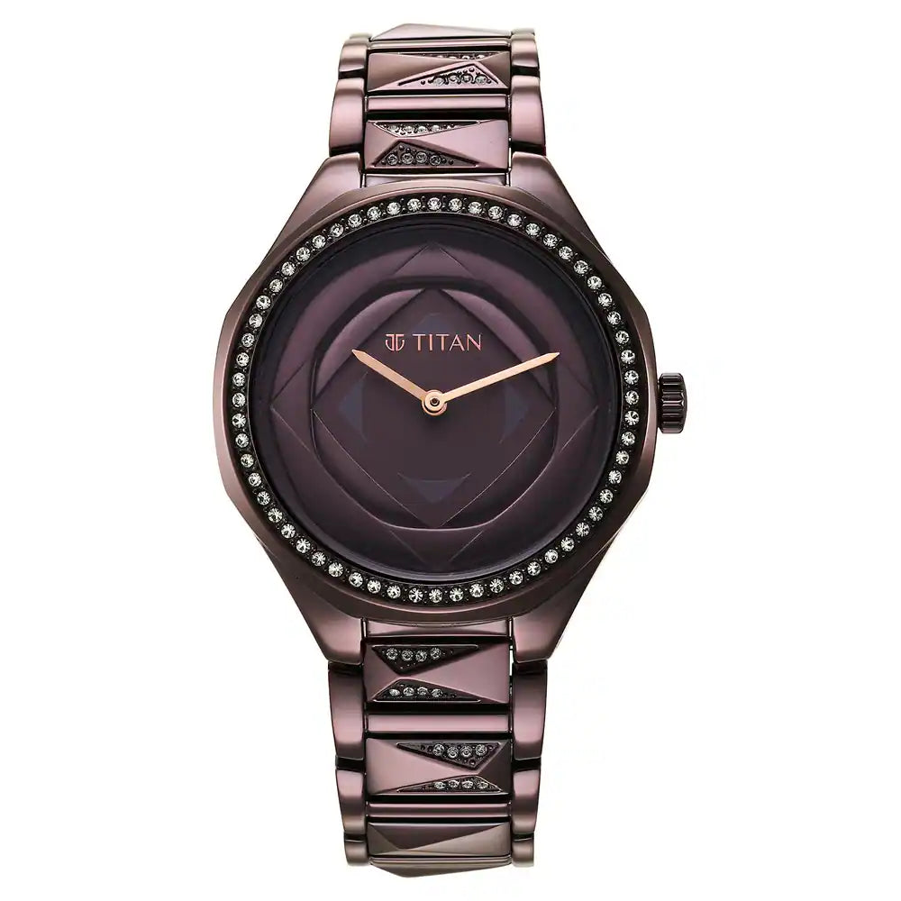 Titan Purple Glitz Purple Dial Stainless Steel Strap Watch 95206QM01