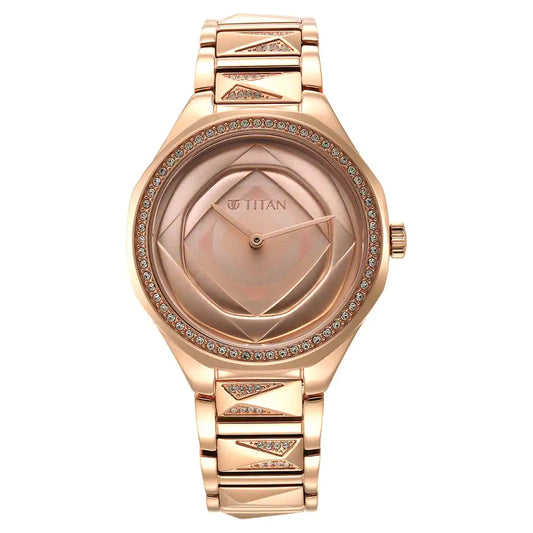 Titan Purple Glitz Rose Gold Dial Stainless Steel Strap Watch 95206WM01 / NS95206WM01