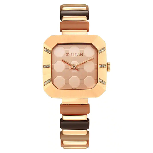 Glitz Rose Gold Dial Metal & Plastic Strap Watch for Women 95208WD01