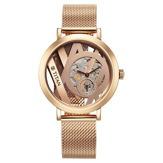 Titan Purple Abstract Quartz Analog Rose Gold Stainless Steel Strap for Women 95228WM01