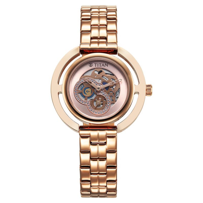 Titan Purple Abstract Quartz Analog Rose Gold Stainless Steel Strap for Women 95231WM01