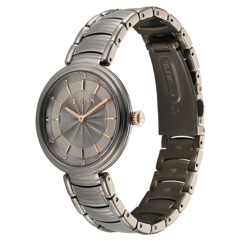 Titan Aura Quartz Analog Titanium Dial With Titanium Stainless Steel Strap Watch for Women 95240KM01