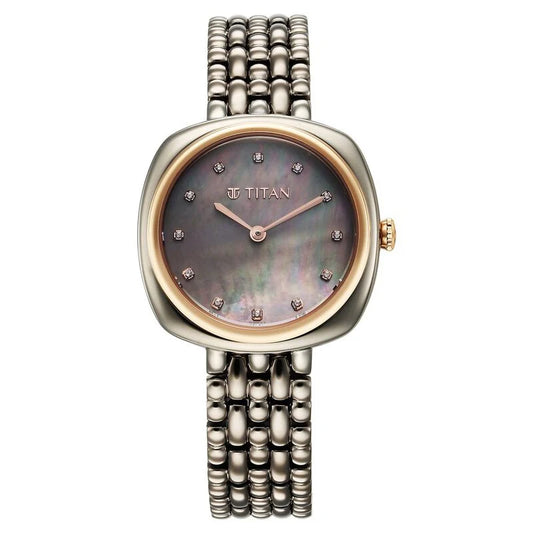 Titan Aura Quartz Analog Titanium Mother of Pearl Dial Titanium Stainless Steel Strap Watch for Women 95241KM02