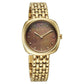 Titan Aura Quartz Analog Brown Mother of Pearl Dial Golden Stainless Steel Strap Watch for Women 95241ym01