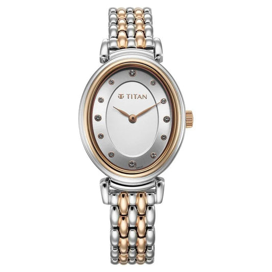 Titan Aura Quartz Analog Silver Dial With Two Toned Stainless Steel Strap Watch For Women 95242KM01