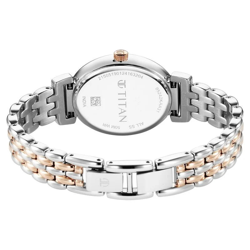 Titan Aura Quartz Analog Silver Dial With Two Toned Stainless Steel Strap Watch For Women 95242KM01