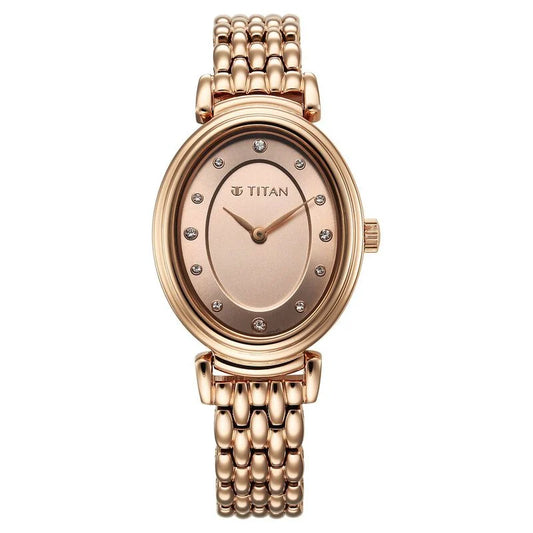 Titan Aura Quartz Analog Rose Gold Dial Rose Gold Stainless Steel Strap Watch for Women 95242WM01