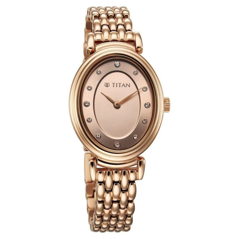 Titan Aura Quartz Analog Rose Gold Dial Rose Gold Stainless Steel Strap Watch for Women 95242WM01