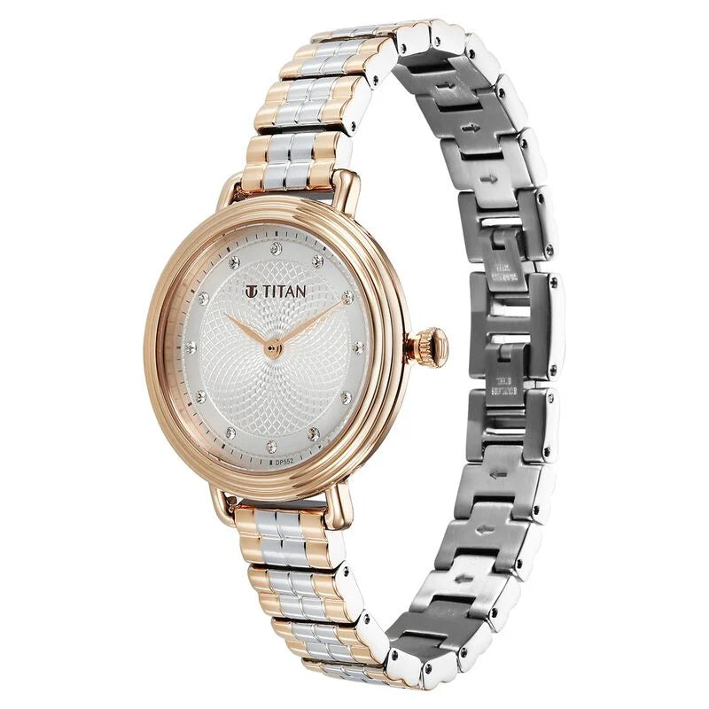 Titan Aura Quartz Analog Silver Dial Stainless Steel Strap Watch for Women 95244KM01