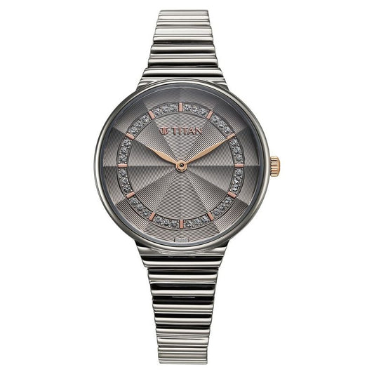 Titan Aura Quartz Analog Grey Dial Stainless Steel Strap Watch for Women NT95245KM02