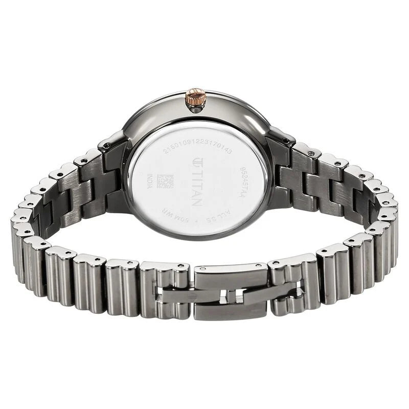 Titan Aura Quartz Analog Grey Dial Stainless Steel Strap Watch for Women 95245KM02