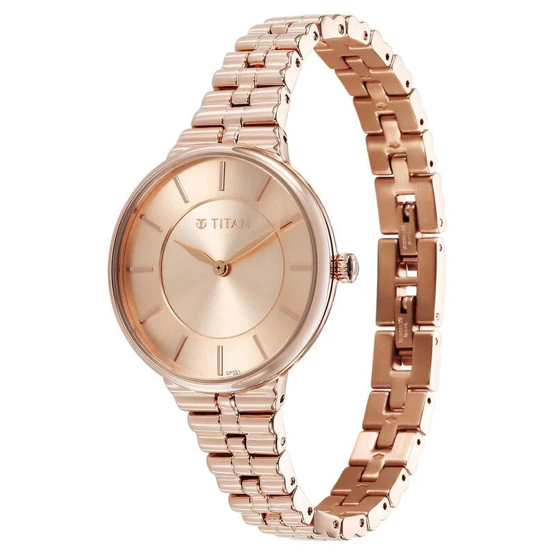 Titan Aura Quartz Analog Rose Gold Dial Stainless Steel Strap Watch for Women 95245WM01