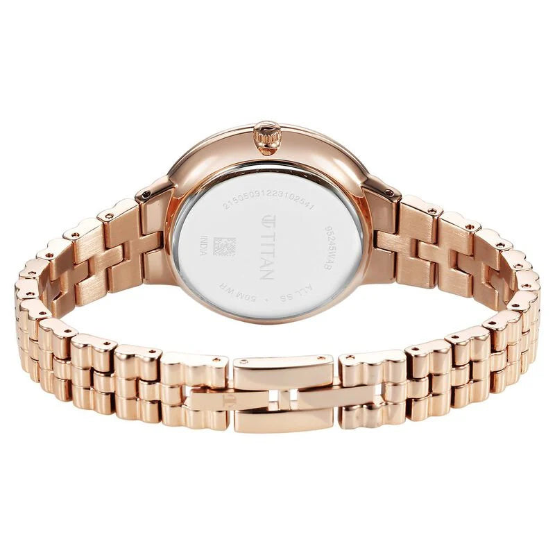 Titan Aura Quartz Analog Rose Gold Dial Stainless Steel Strap Watch for Women 95245WM01