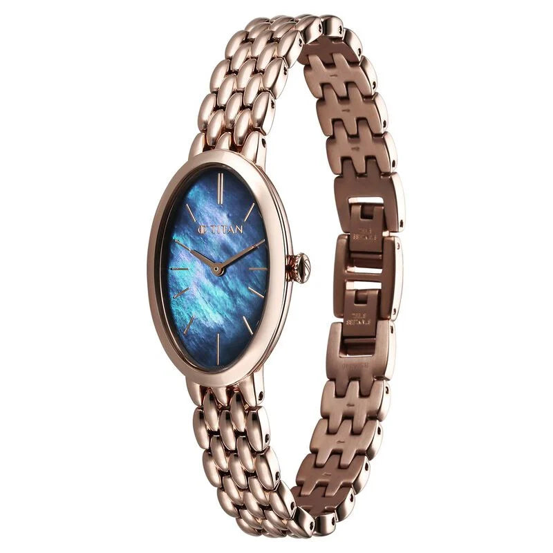 Titan Aura Quartz Analog Mother Of Pearl Dial Stainless Steel Strap Watch for Women 95246WM01