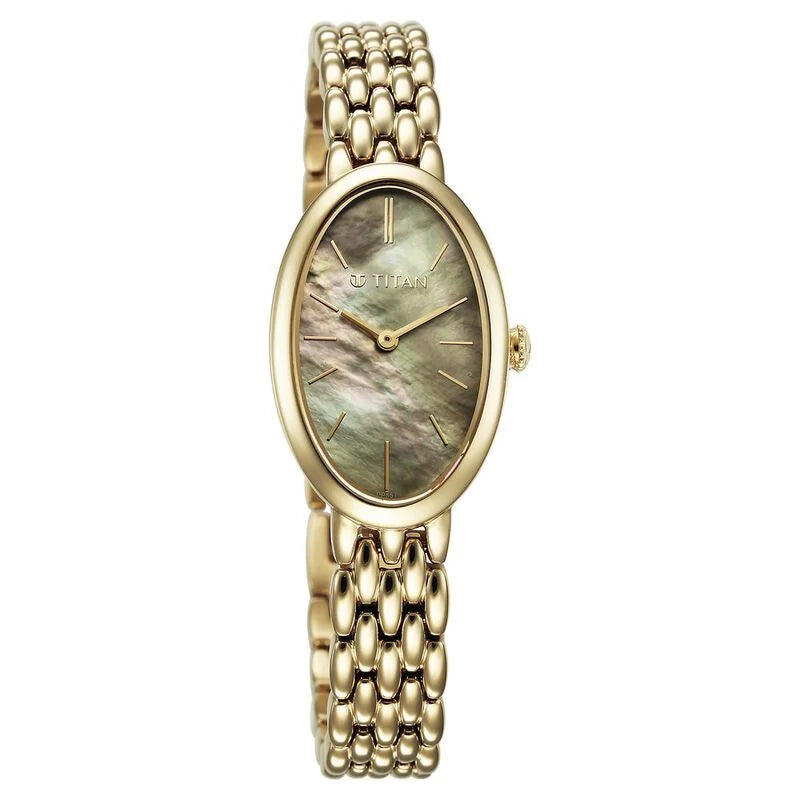 Titan Aura Quartz Analog Mother Of Pearl Dial Stainless Steel Strap Watch for Women 95246YM01