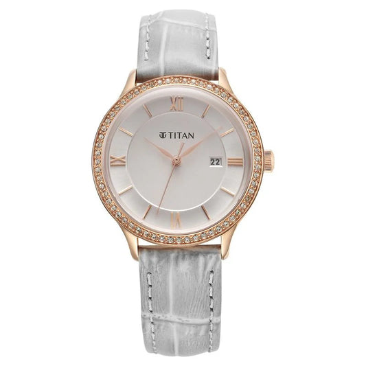 Titan Bright Leathers Quartz Analog with Date Silver Dial Leather Strap for Women NS95247WL03 / 95247WL03