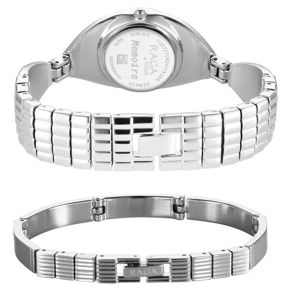 Titan Raga Memoirs Quartz Analog Silver Dial With Silver Metal Strap Watch For Women 95254sm01f