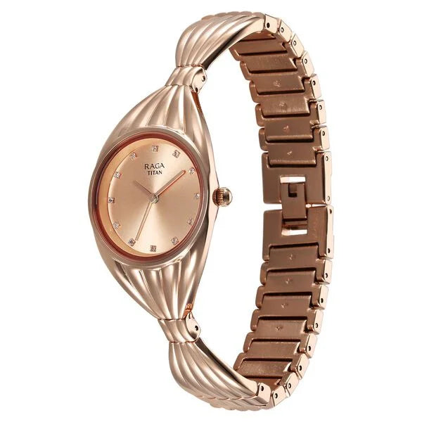 Titan Raga Memoirs Quartz Analog Rose Gold Dial With Rose Gold Metal Strap Watch For Women 95254wm01f